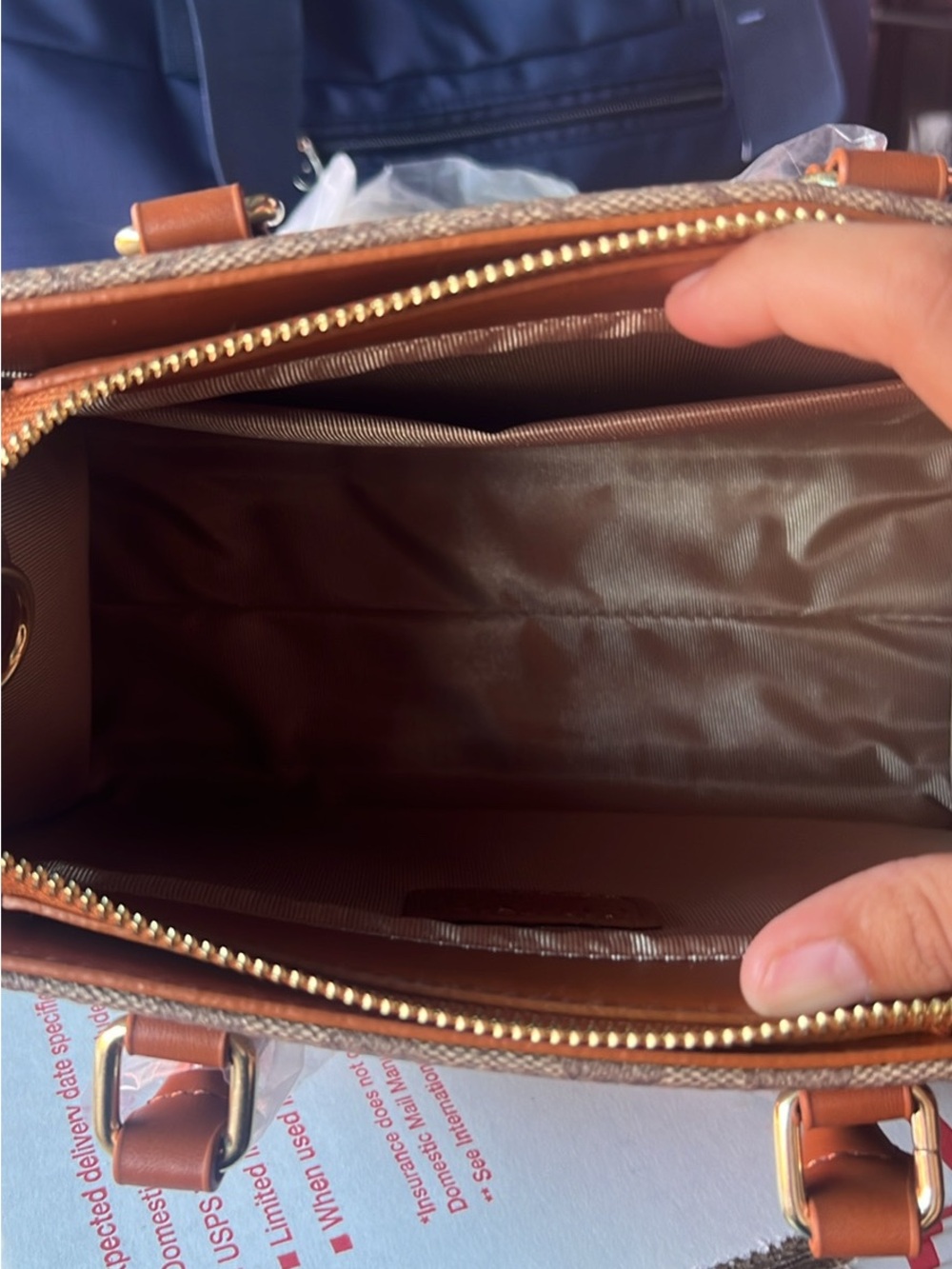 Coach Brown Signature small Satchel with Tan Trim - Picture 3 of 3